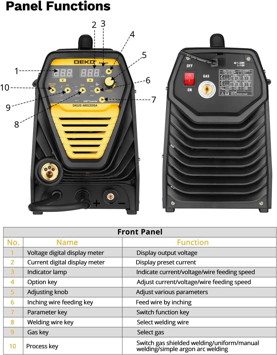 DEKO Digital 200A MIG/MMA Welder, SYNERGIC DC Inverter Welding Machine,110V/220V Fully Digitally Control