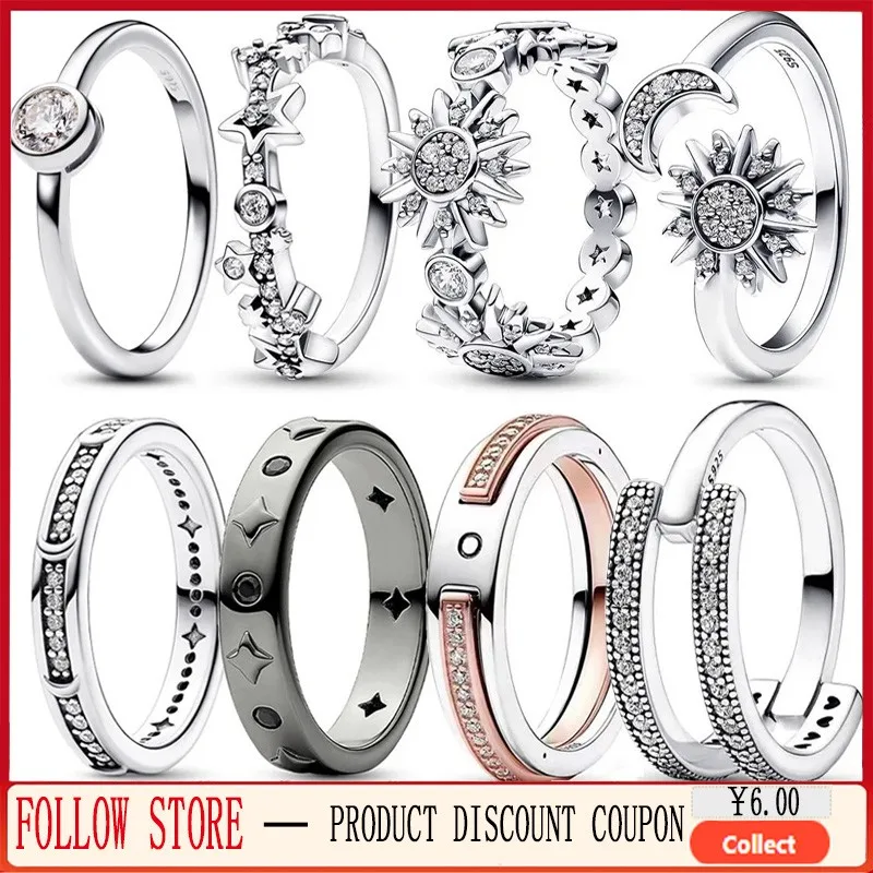 Exquisite 925 Sterling Silver Women's Shining Sun and New Moon Open Design Ring Shining Triple Sun Ring DIY Fashion Jewelry