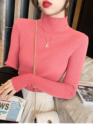 Elegant Knitted Turtleneck Sweater for Women - Long Sleeve Casual Chic Pullover (Brick red)