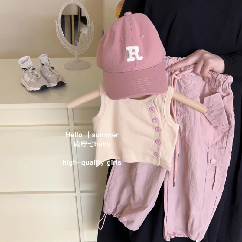 Girls Korean Style Pink Denim Shorts Set