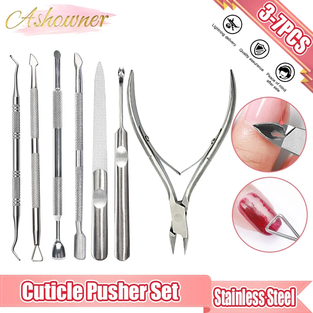 

ASHOWNER Stainless Steel Cuticle Pusher Set Dead Skin Remover Pedicure Tool Cuticle Nipper for Manicure Nail Art Cleaner Care