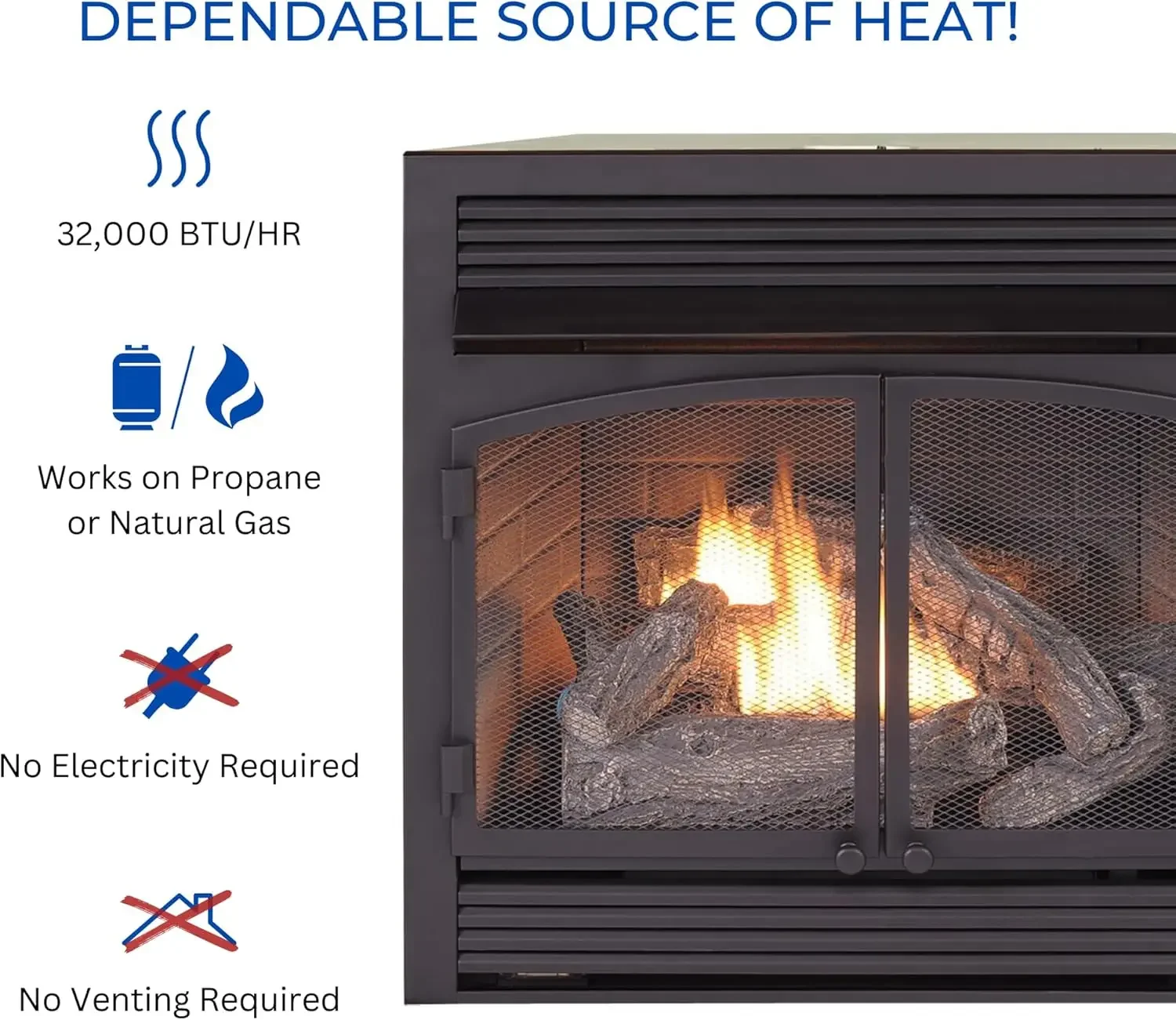 Dual Fuel Ventless Gas Fireplace Insert, Remote Control,Use with Natural Gas or Liquid Propane, 32000 BTU,Black 3