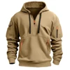 New Warm and Unique Solid Color Pocket Autumn/Winter Zipper Coat  Autumn Sweater Hat Men's Clothing Women's Hooded Zipper Top 1