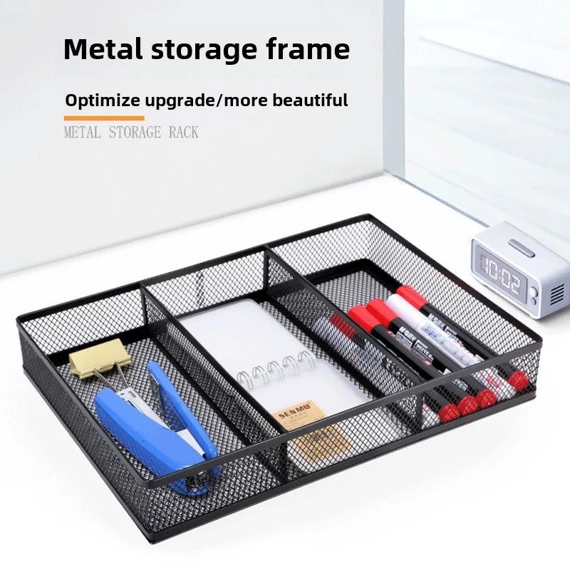 Office Desktop Storage Bins Metal Mesh 5 Compartments Drawer Bedroom Desk Stationery Supplies Organizer Boxs Fork Spoon Tray