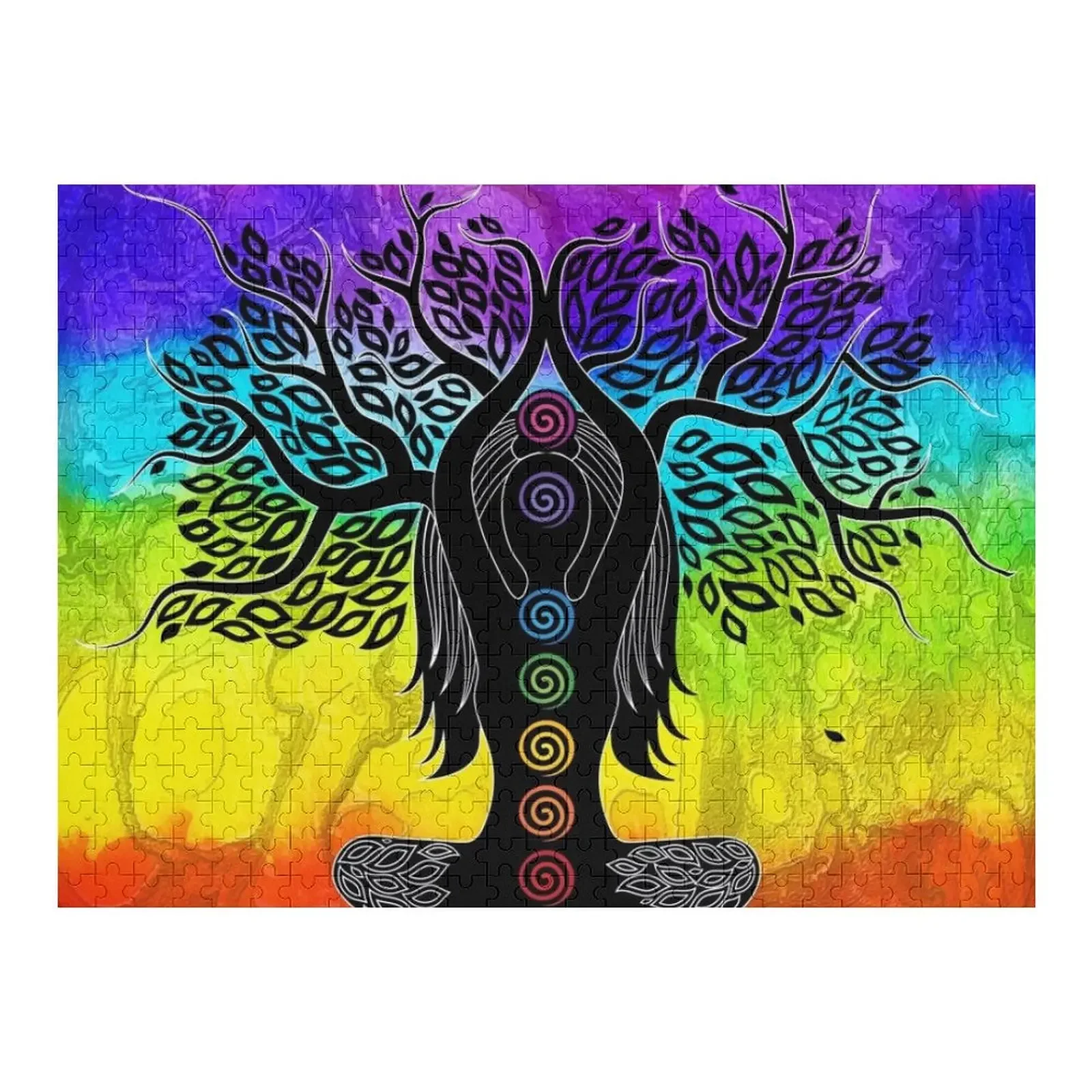 Chakra Lady Tree - Chakra BG Jigsaw Puzzle Custom Wood Customizable Gift Puzzle