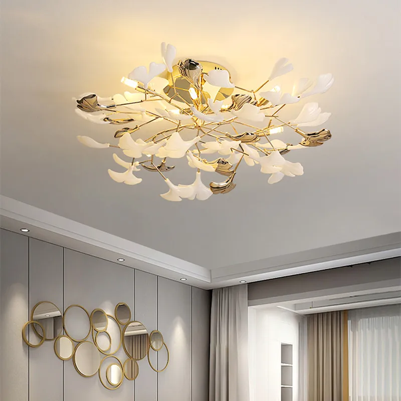 Postmodern Designer Luxury Gingko Leaf Ceiling Lamp Living Room Bedroom Ceiling Chandelier Dining Room Interior Lighting Fixture