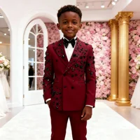 Costumes de luxe pour garçon, blazers de bal noirs ornés de cristaux, sur mesure, 2 pièces, double boutonnage, pour enfants, pour fêtes formelles et mariages 3