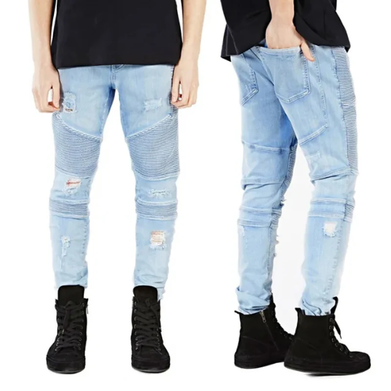Jeans Skinny Da Uomo Runway Slim Racer Biker Jeans Strech Hiphop Jeans Da Uomo Y2036