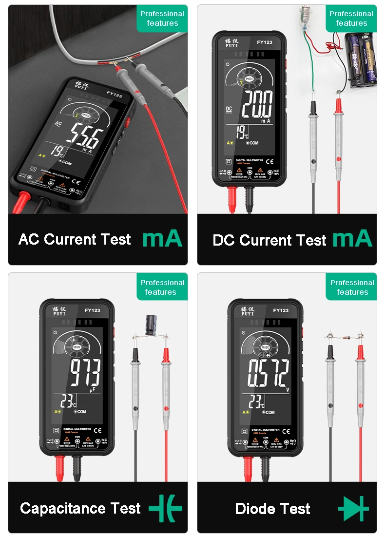 Description Picture 5 of itemNEW Smart Anti-Burn Multimetro Digital Profesional AC DC Current Voltager Temp Capacitance Auto Range Ohm NCV Multimeters Tester