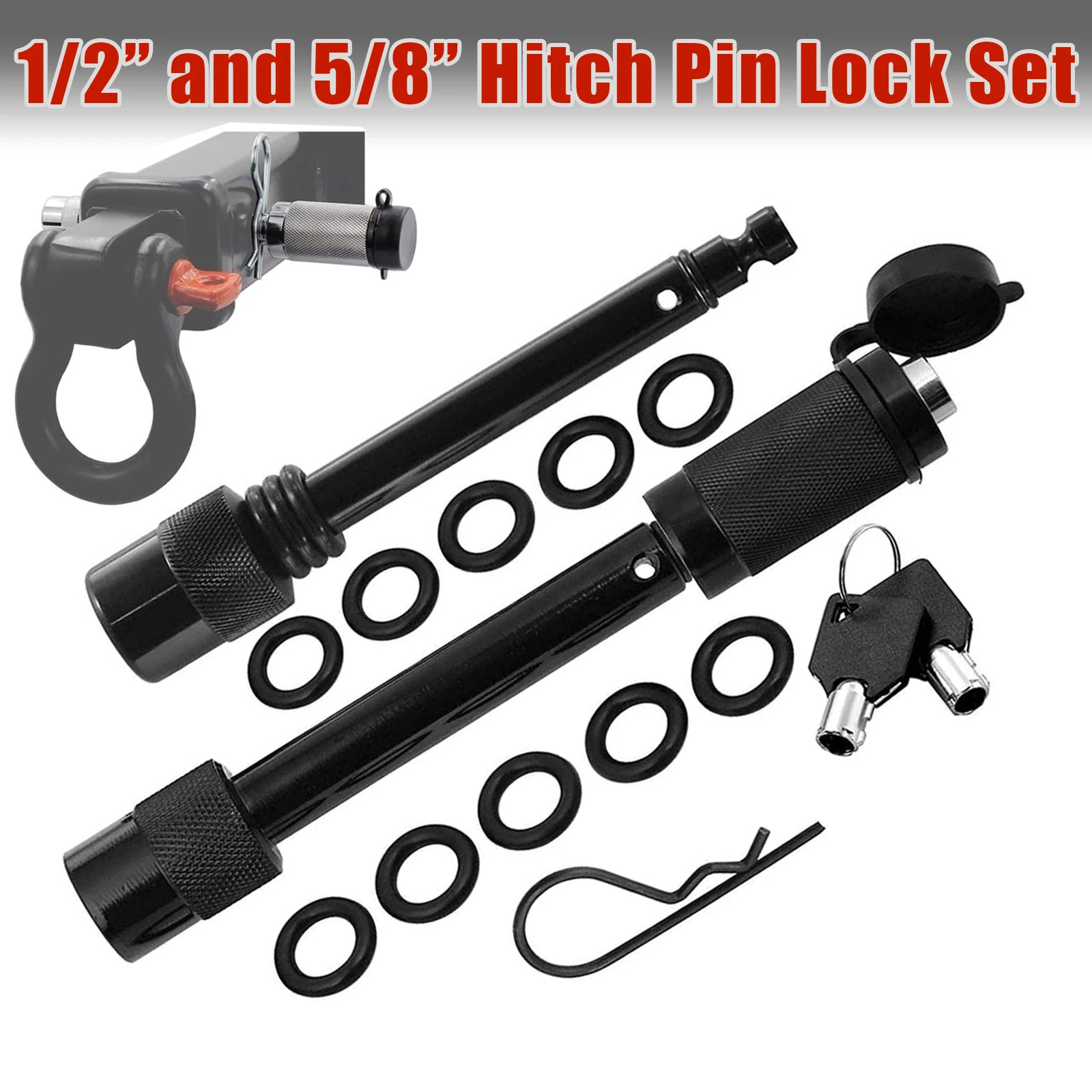 Trailer Hitch Lock Pin Set 5/8 And 1/2 Inch With One Locking System