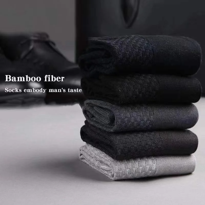 Chaussettes tube moyen en fibre de bambou pour hommes, absorbant la transpiration, respirantes, affaires, décontractées, grande taille 38-45, haute qualité, 5 paires
