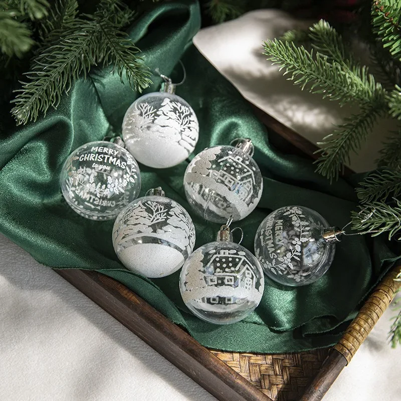 Christmas Ball Christmas Tree Decoration Window Display Transparent Ball Pendant Painted Decorations 6PCS/box 6cm
