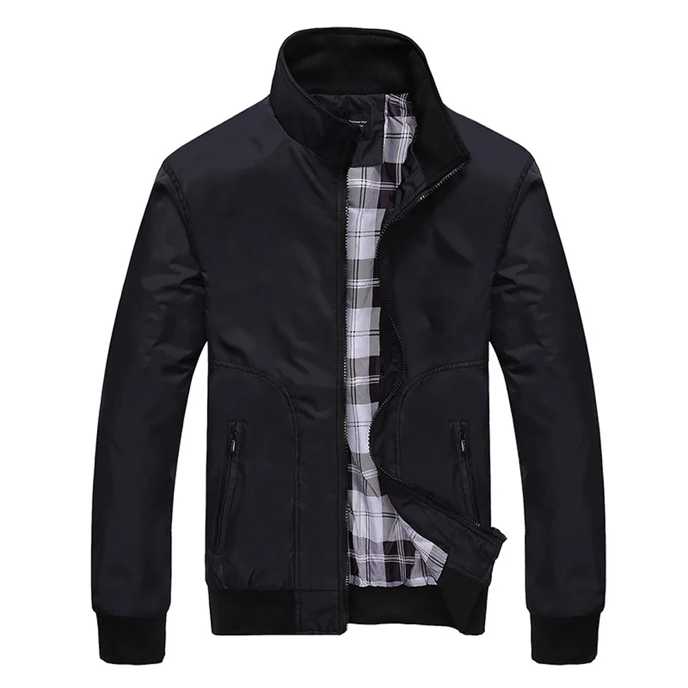 Autumn and Winter Mens Windbreaker Jacket Stand Collar Casual Loose Zipper Male Clothing Sportswear Bomber Hiking Camping Jacket
