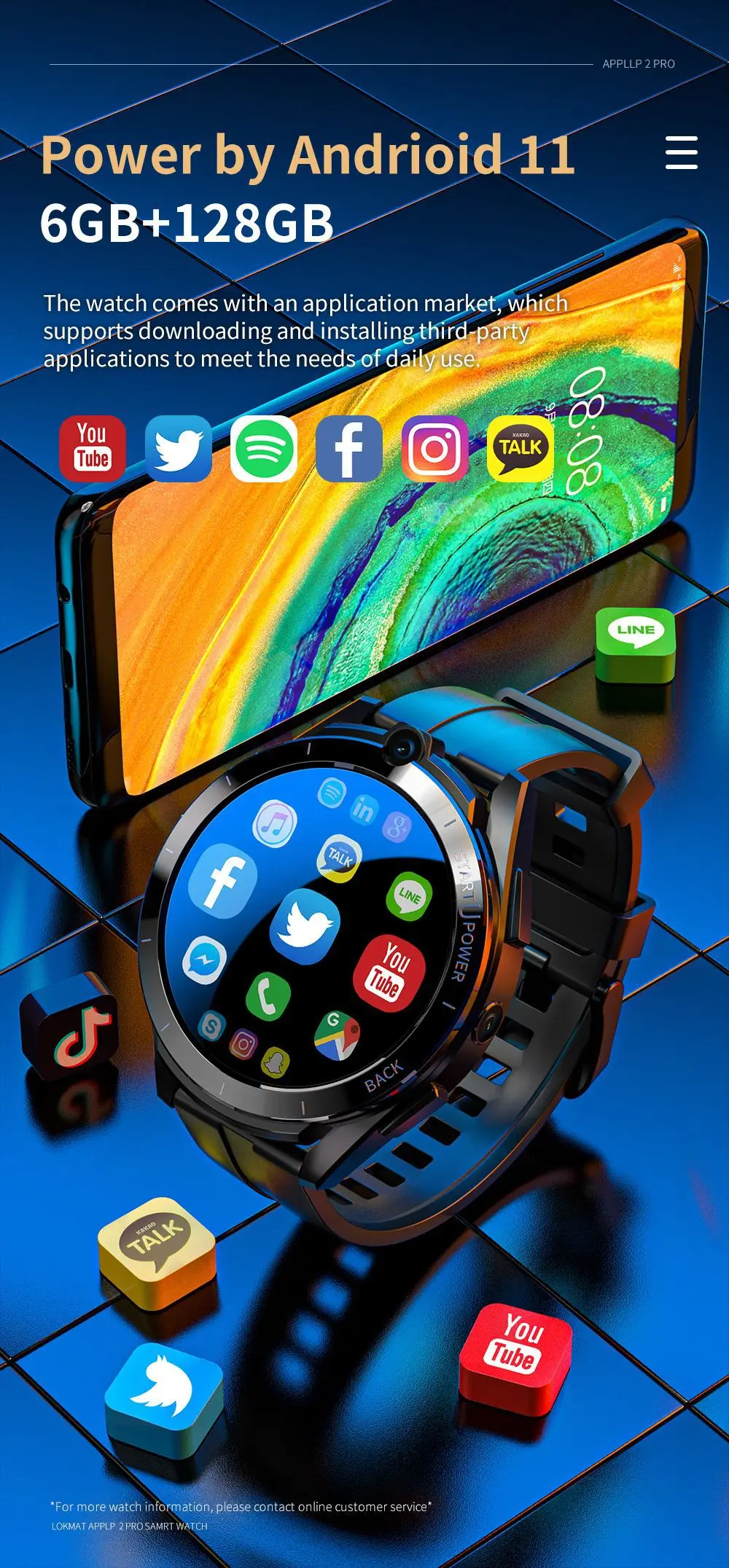 Montre connectée 4G pour les hommes et les femmes, compatible avec Android 11, GPS, carte SIM, Wifi, caméra, batterie longue durée de 2022 mah, 900