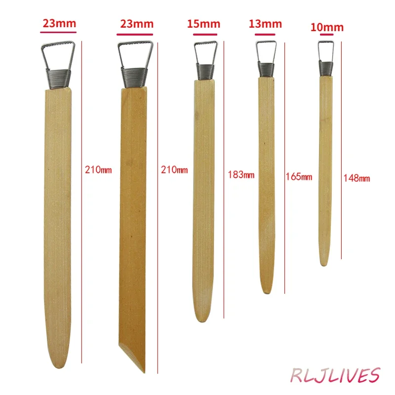 5Pcs Clay Sculpture Scraper Pottery Sculpting Tools Toothed Pottery Clay Scraper Bamboo Handle Sculpting Tools