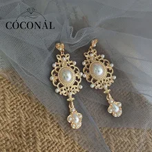

Coconal Women Retro Palace Pearl Hanging Earrings Vintage Wedding Baroque Bohemia Fine Drop Earrings Female Elegant Jewelry Gift