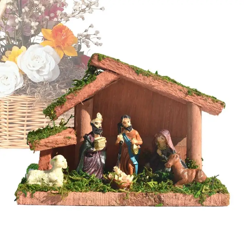 

Nativity Christmas Figurines Resin Ornaments Christmas Manger Nativity Set Holy Family Statue for home Tabletop decoration