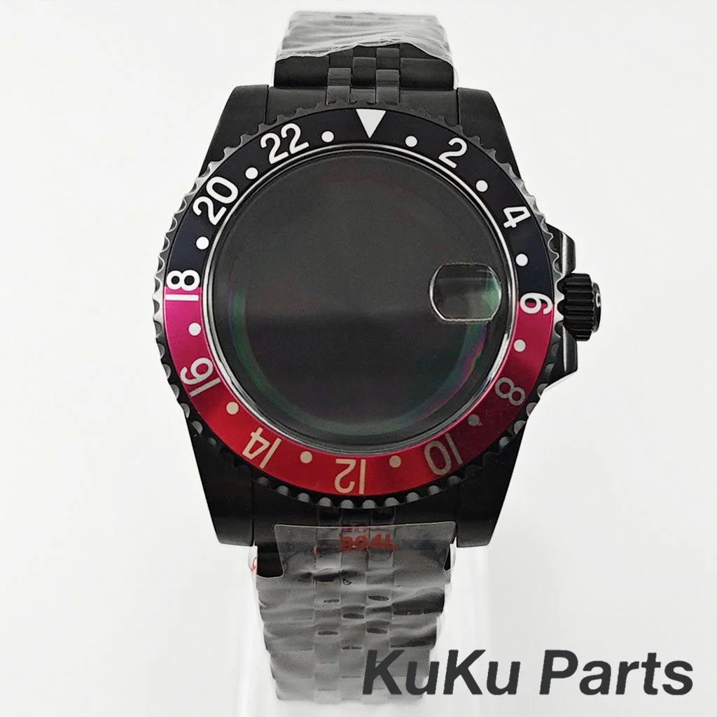Black Purple GMT Bezel Watch Case with PVD Black Jubilee Bracelet and Sapphire Crystal