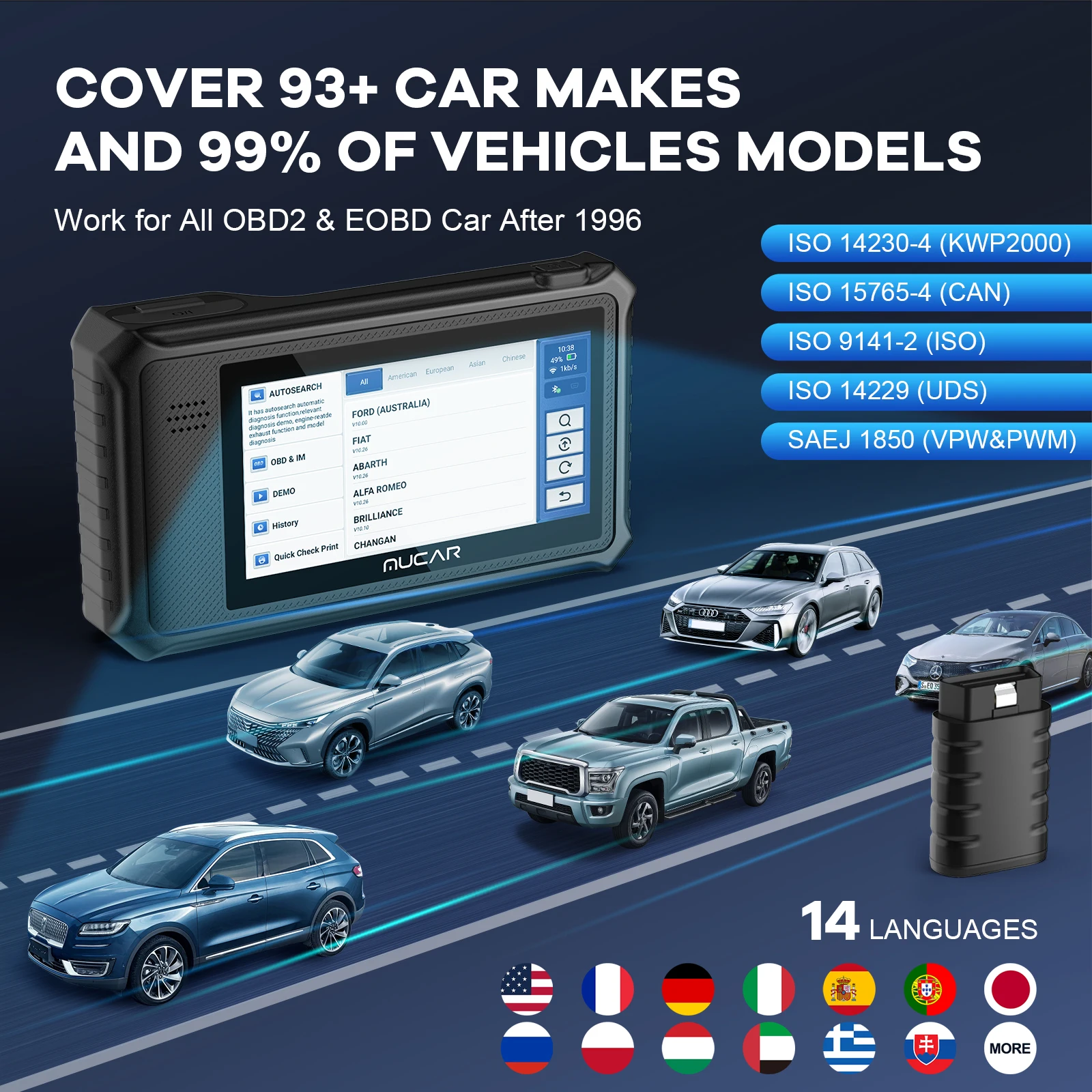 MUCAR VO6 OBD2 스캐너 전문 전체 시스템 진단 도구, 자동차 코드 리더 28 재설정, 평생 무료 업그레이드