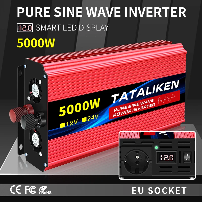 

Pure Sine Wave EU Socket Inverter DC 12V/24V to AC 110V/220V 1600W 2500W 3500W 4500W 5000W 600W 7000W 8000W Suitable For RVs
