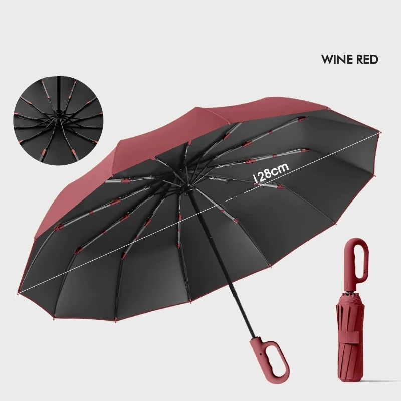 12-bone Ring Buckle Umbrella Forward Fully Automatic Portable Wind-resistant Dual-purpose Folding Rain