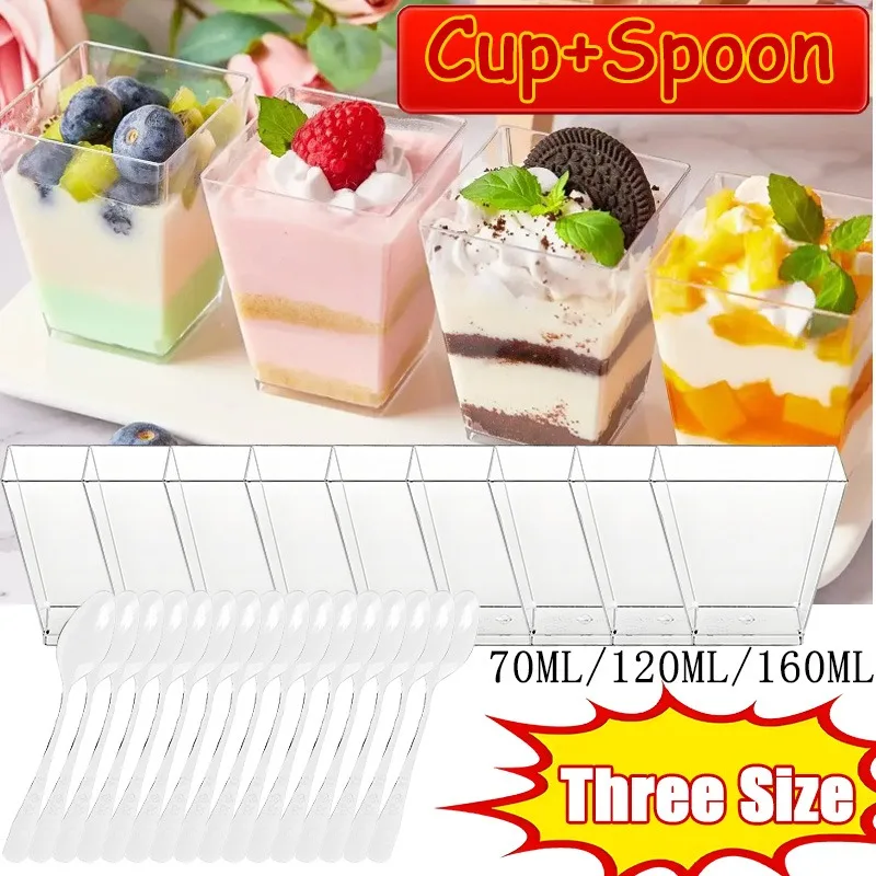 Trapezoidal PS Plastic Spoon 2/4/5OZ for Mousse Pudding Cake Ice Cream Making Mini Dessert Cups for Christmas Party Wedding dessert cup