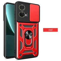 Durable Armor Case with Magnetic Stand Holder and Ring for Moto E14 (Red)