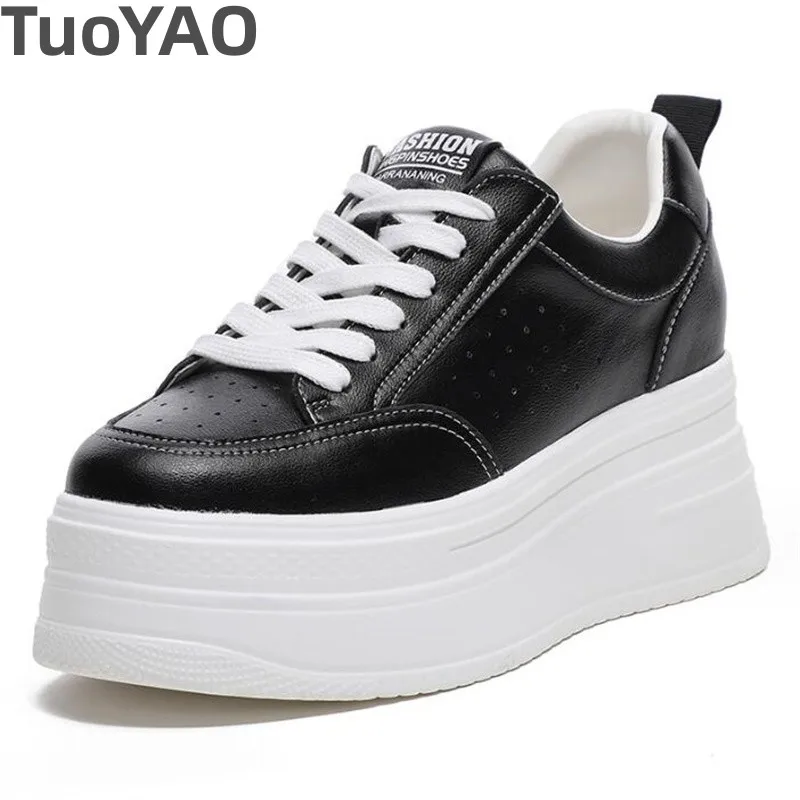 

8cm Genuine Leather Synthetic Sneakers Women Boarding High Brand Heels Casual Stable Vulcanized Shoes Platform Wedge Skate Shoes