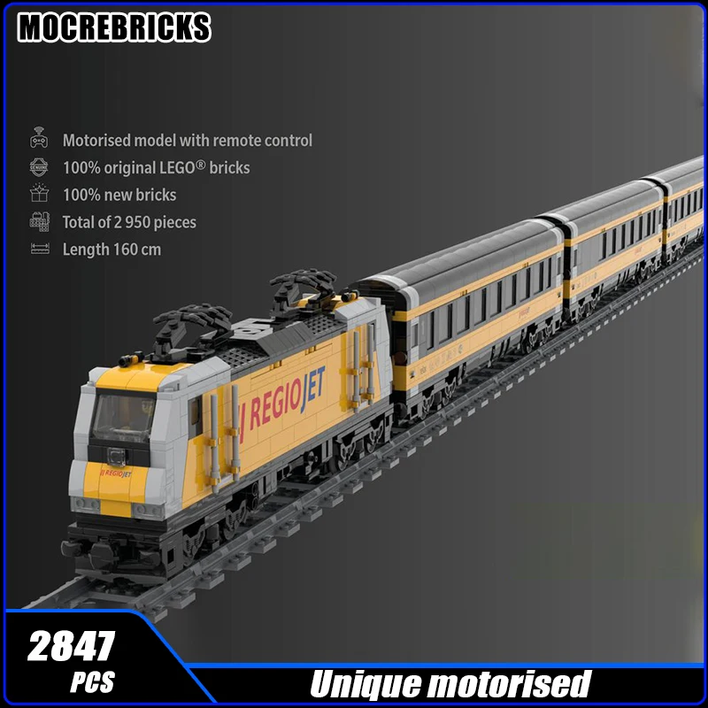 

Семейный городской пассажирский поезд, моторизованный желтый поезд, строительные блоки, модель сборки, развивающая головоломка, игрушки-кирпичи