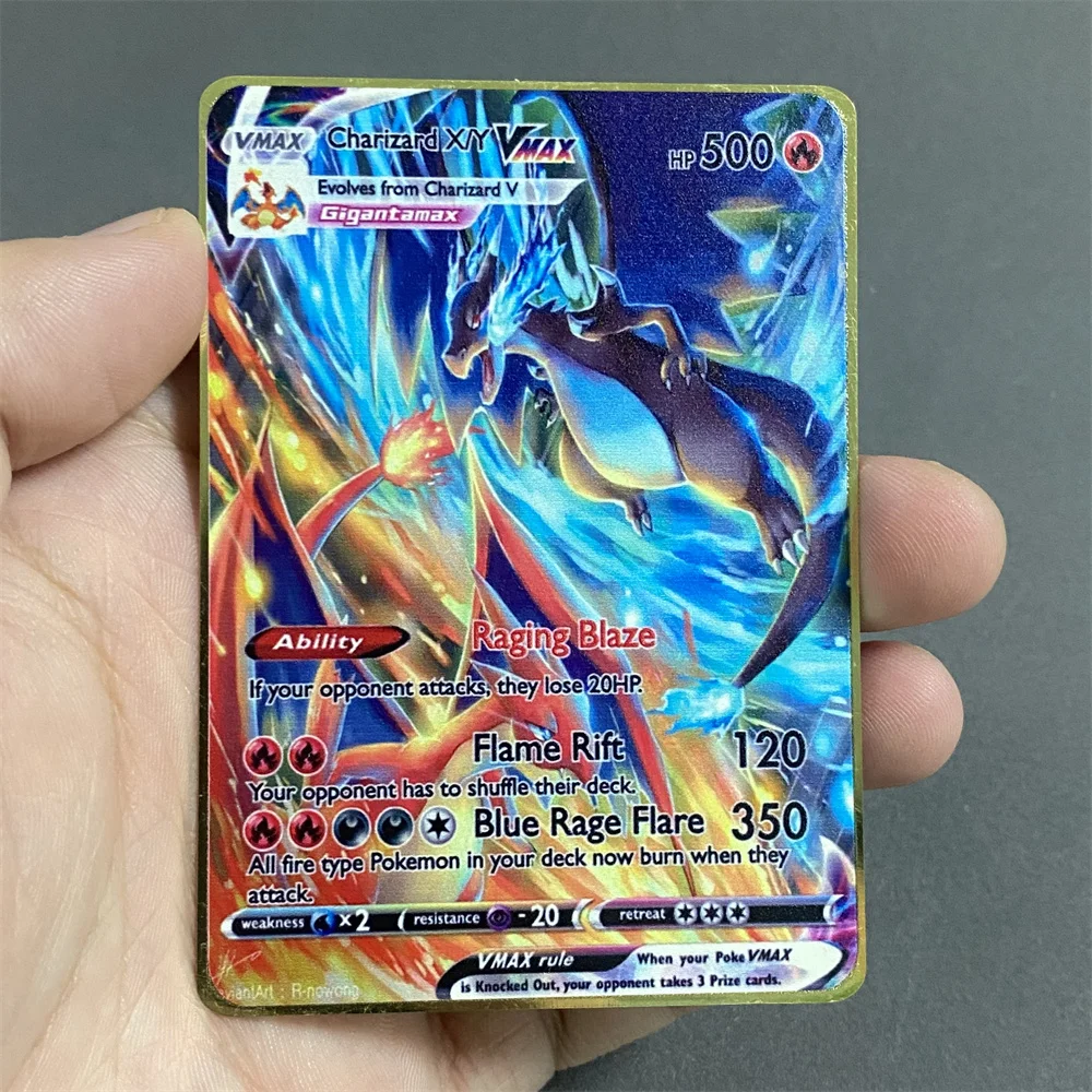 10000 Points High HP Pikachu Charizard Arceus Mewtwo Gold Black English  Metal Card Vmax Mega GX V Game Collection Cards | Walmart en lnea