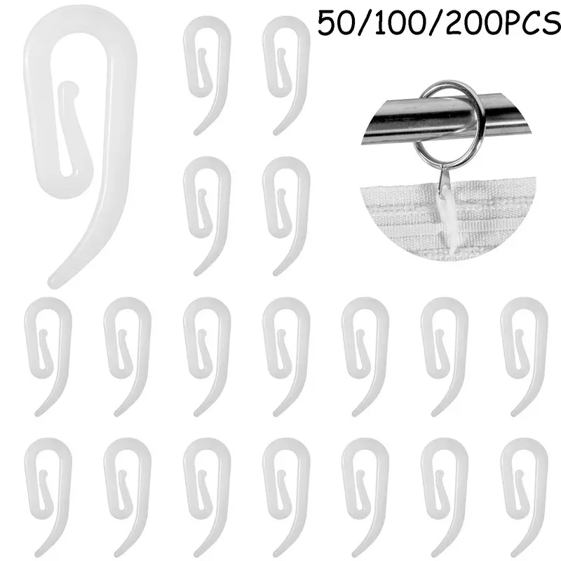 Curtain Hanging Hooks 50-200PCS Ring Window Curtain Hanger White Plastic for Home Office