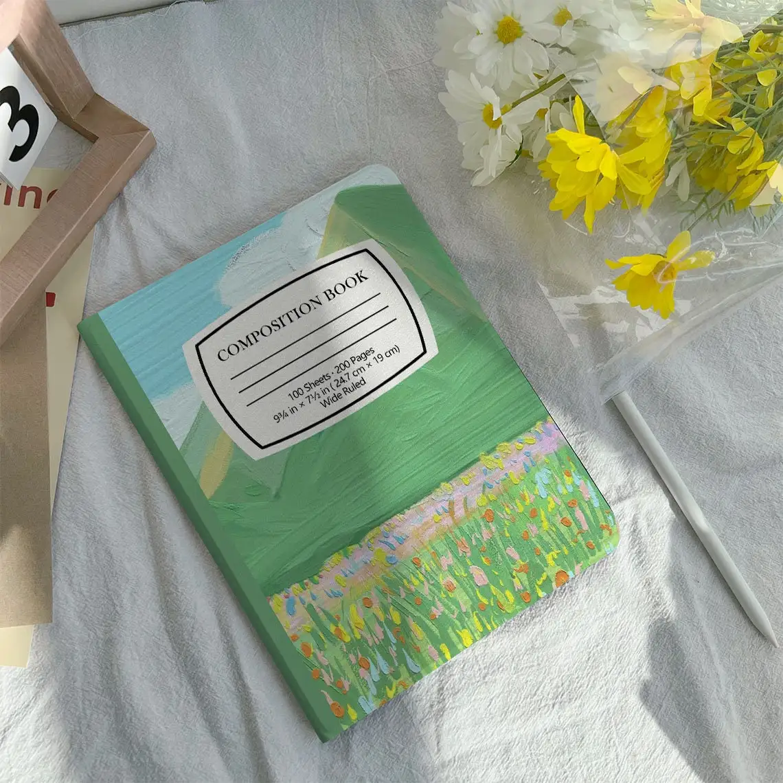 Estojo de Couro com Porta Lápis Capa de Livro de Composição de Flores Ipad Air 10.9 Ipad 10.2 Pro 10.5 11 2023 9.7 Mini 6