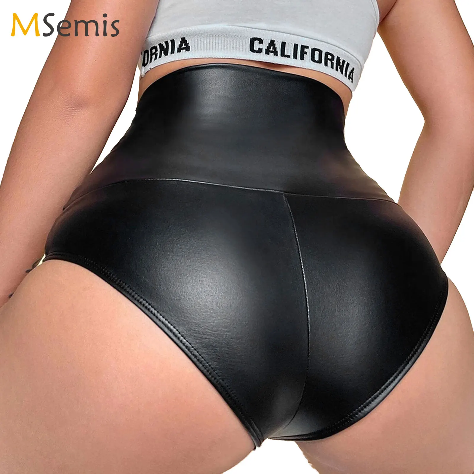 

Womens Metallic PU Leather Booty Shorts High Waisted Hot Pants for Disco Party Nightclub Rave Music Festival Pole Dance Buttoms