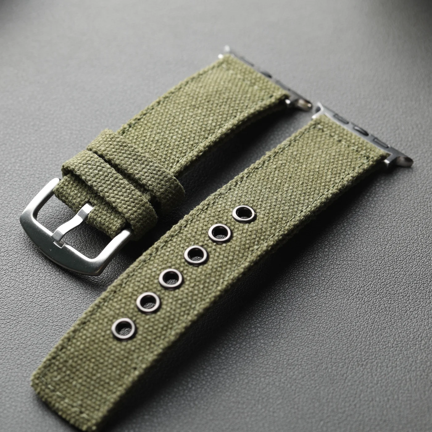 Handgefertigtes doppellagiges Canvas-Armband, kompatibel mit Apple Watch 49 mm, 46 mm, 45 mm, 42 mm, 41 mm, dickes Herren-Ultra-S13-Armband – Detail 6