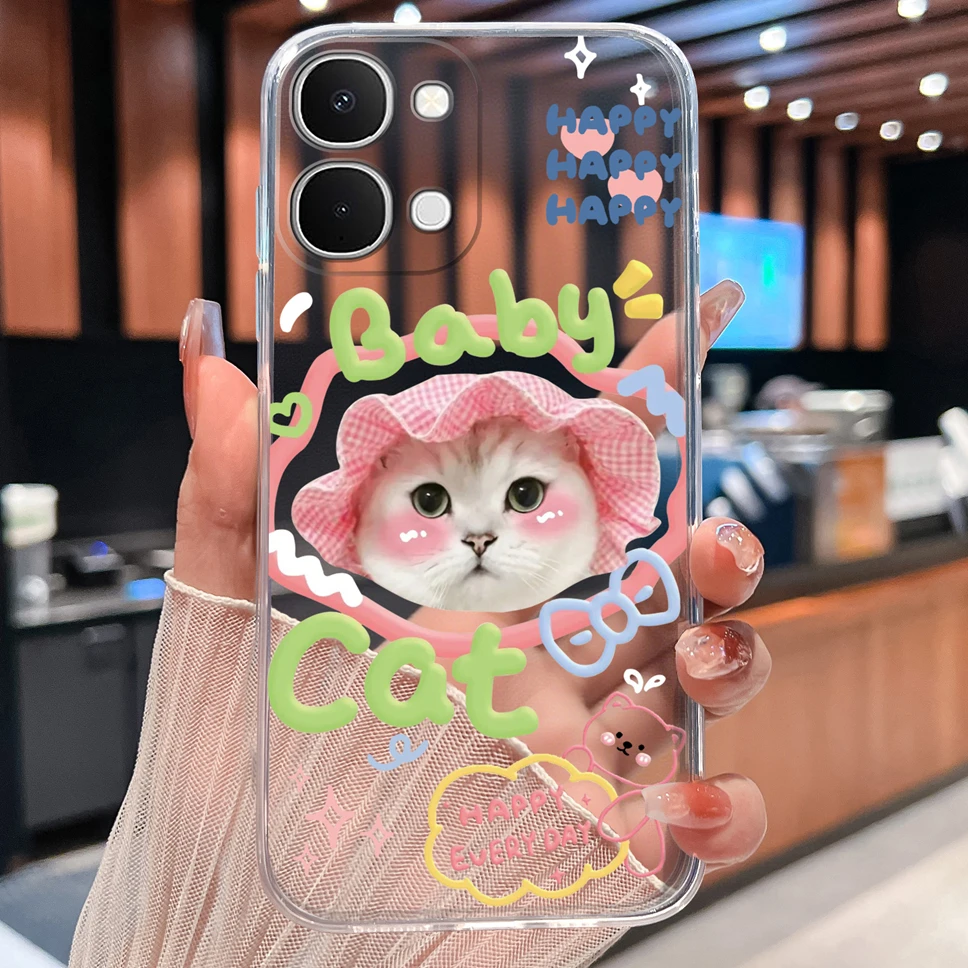 Cute Cat Cartoon Soft TPU Protective Phone Case - Clear Silicone Shockproof Cover