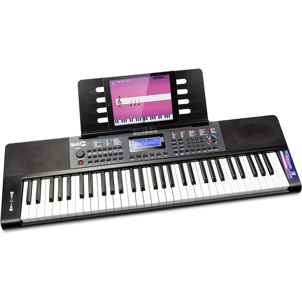 

61 Key Keyboard Piano with Pitch Bend, Power Supply, Sheet Music Stand, Piano Note Stickers & Simply Piano Lessons