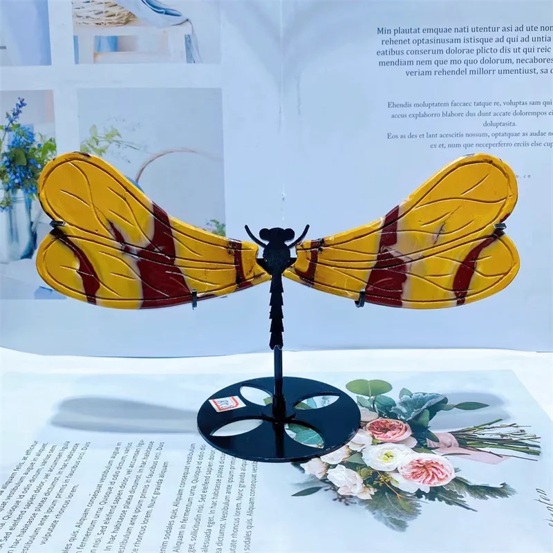 

Natural Mookite Dragonfly Wings With Stand Energy Gemstone Healing Stone Fengshui Home Decoration Gift 1pair