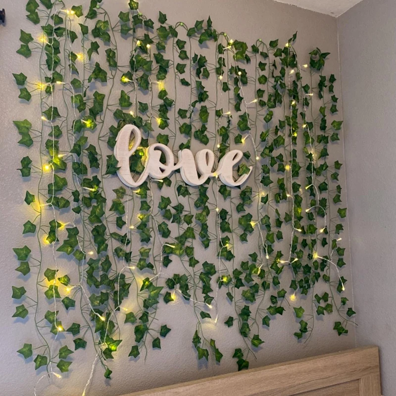 2M-10M Grüne Blatt-Lichterkette Künstliche Efeu-Ranken Vorhang Wandbehang Girlande Hochzeit Geburtstag Party Heimdekoration Weihnachten – Detail 4