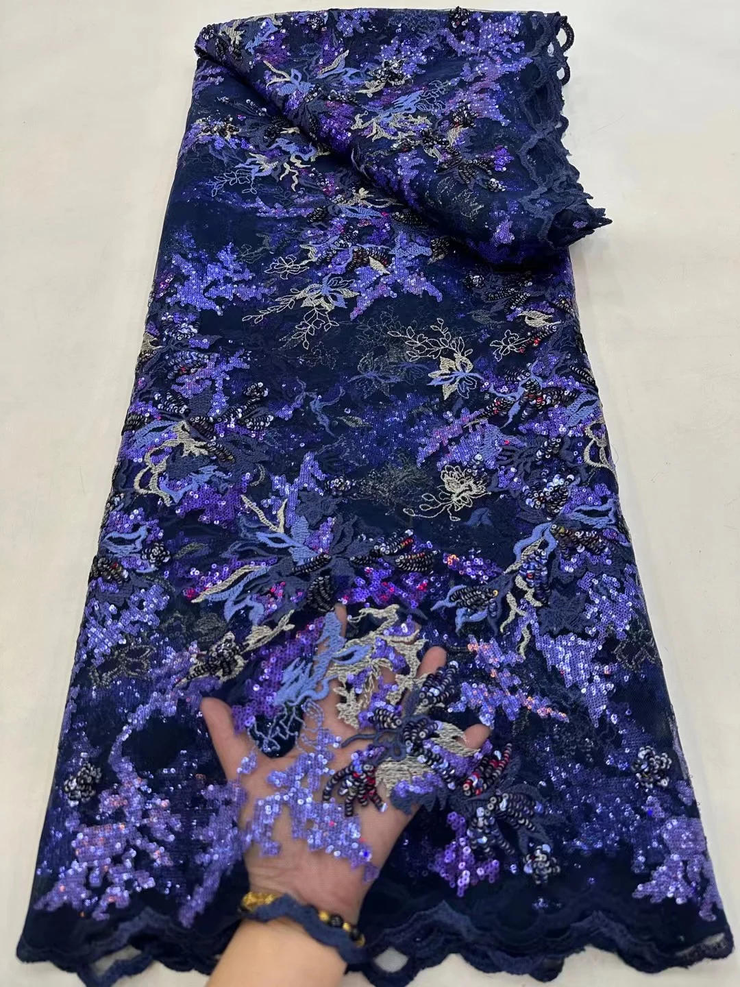 

Navy Blue Nigerian Lace Fabric 2023 High Quality French Mesh Sequins Embroidery Lace Fabric Nigerian For Bridal Wedding Dresses