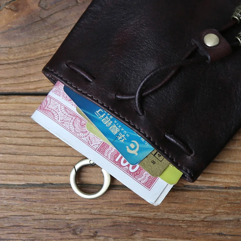 NZPJ Retro Genuine Leather Change Top Layer Cowhide Key Bag Lucky Bag Wallet Bundle Pocket Drawstring Storage Bag Coin Bag
