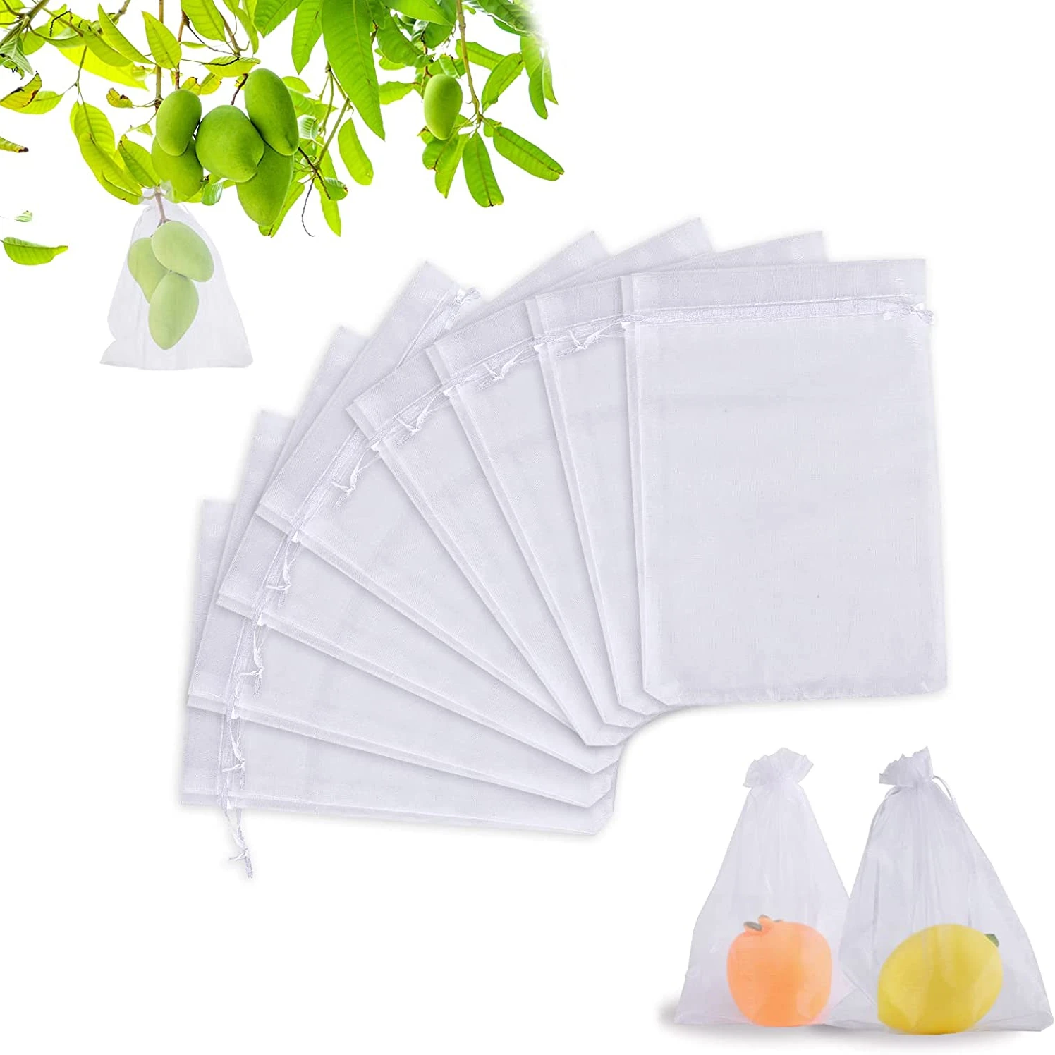Reusable Fruit Protection Mesh Bags with Drawstring for Pest Control (50/100 Pack)