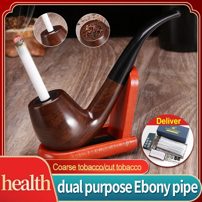 Perfect Smoking Pipes Handmade Nature Ebony Wood Tobacco Smoking Pipes Dual Purpose Wooden Pipe With Free Accessories