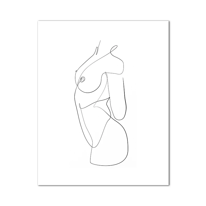 thumbnail image 1 of Dibujo de una línea abstracta de mujer desnuda, pintura en lienzo, impresiones, figura femenina desnuda, boceto de línea mínima, póster, decoración artística para el hogar, 1 of 5