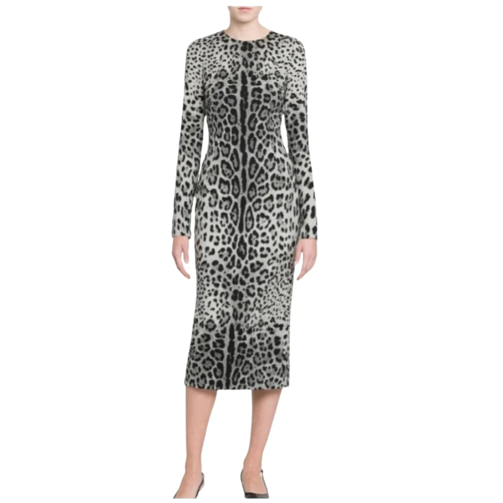 Abito da festa elegante da donna 100% seta | Midi di design di lusso con stampa leopardata nera | Abito da cocktail da sera | Pista della primavera 2025 - immagine 2