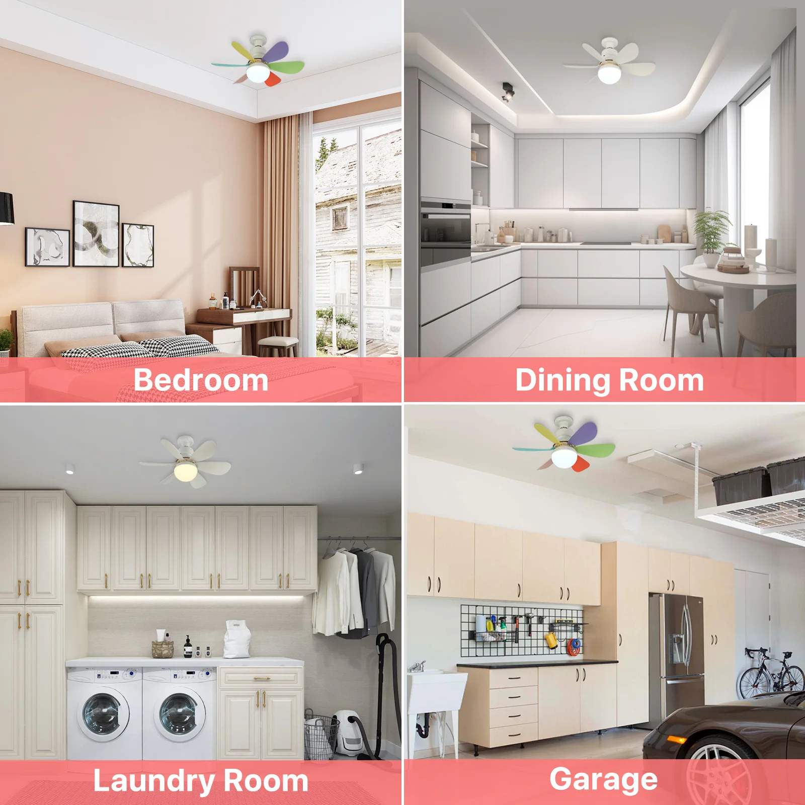 Ceiling Fan Light LED 110V 120V 220V 30W E27 With Remote Control 3000K-6500K Colour Temperatures 1PCS Small Screw In Ceiling Fan