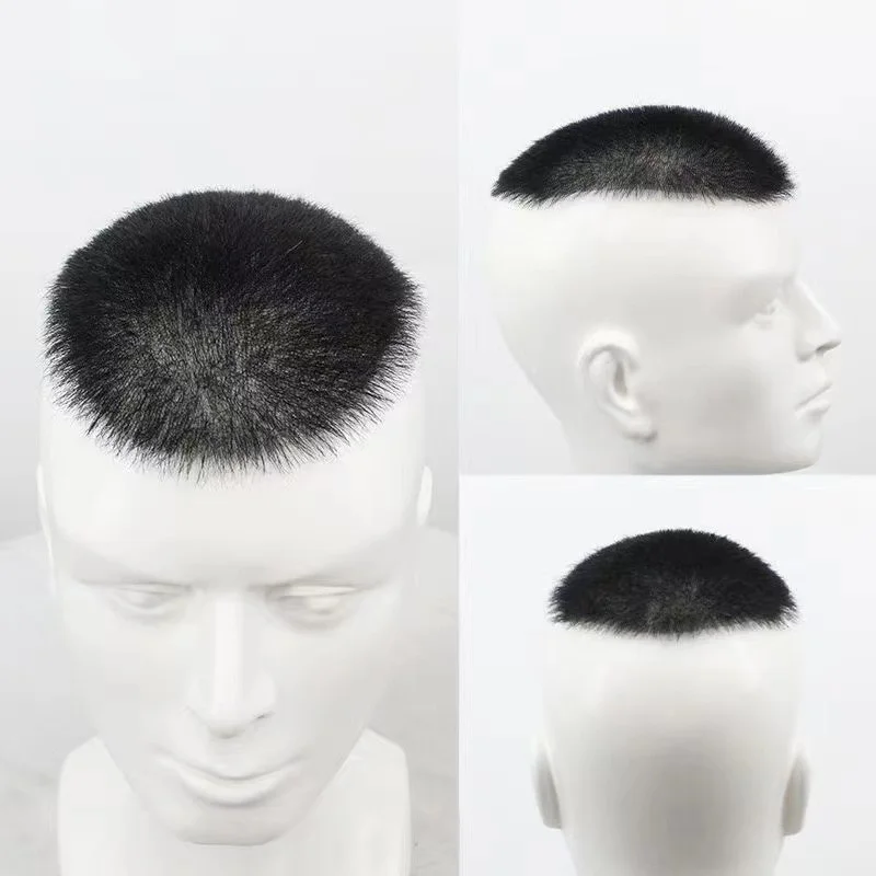 Human Hair Toupee Men Hair Wig Buzz Cut Hair System Super Thin Skin Men Toupee Natural Black Short Wigs