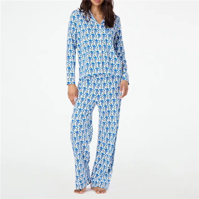 Roller Rabbit Monkey Pajamas Preppy Pjs Cute Pj Pants Sets For Women Y2k Long Sleeve Pajamas Set 2 Piece Loungewear 2