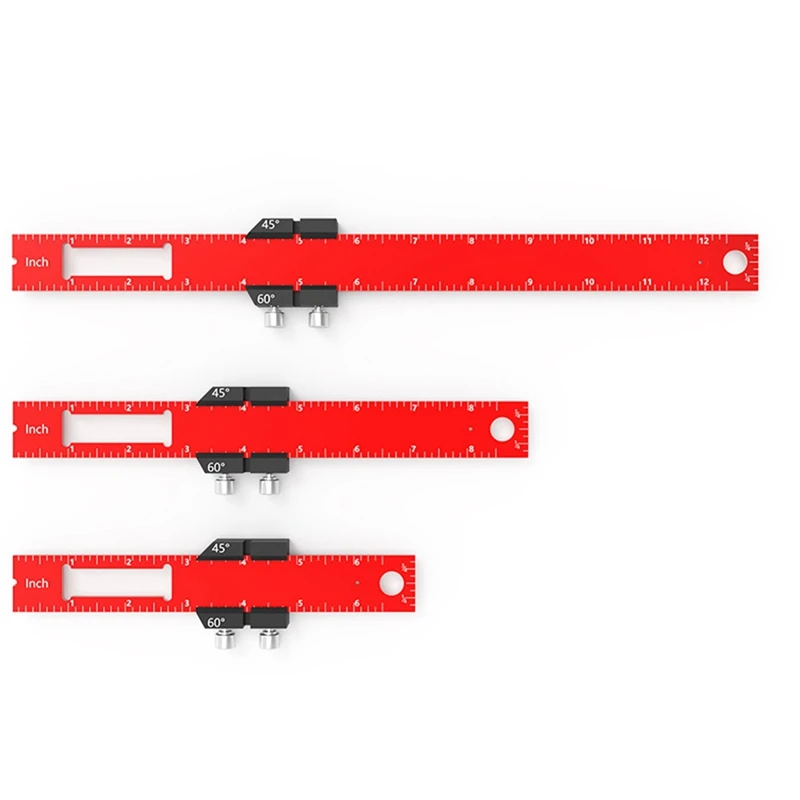 

3Pcs Layout Tool Precision Ruler With T-Track Slide Stops, Inch And Metric Scale