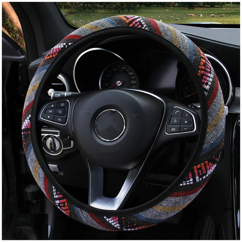 38cm Universal Auto Decoration Linen Elastic Car Steering Wheel Cover