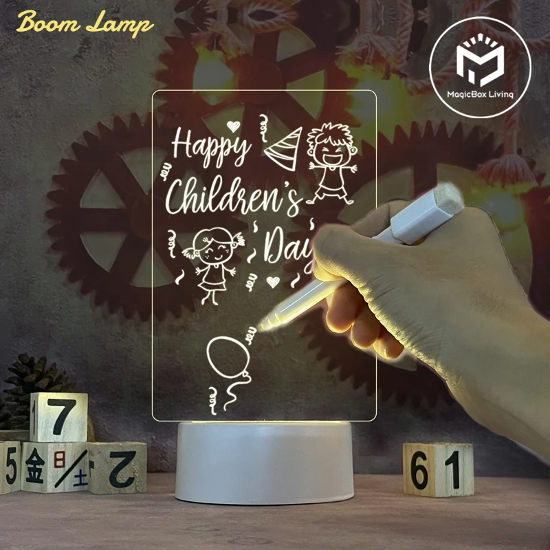 

USB Led Night Light Note Board with Pen Creative Message Board Lamps Holiday Gift for Kids Friends Acrylic Glowing Drawing Board
